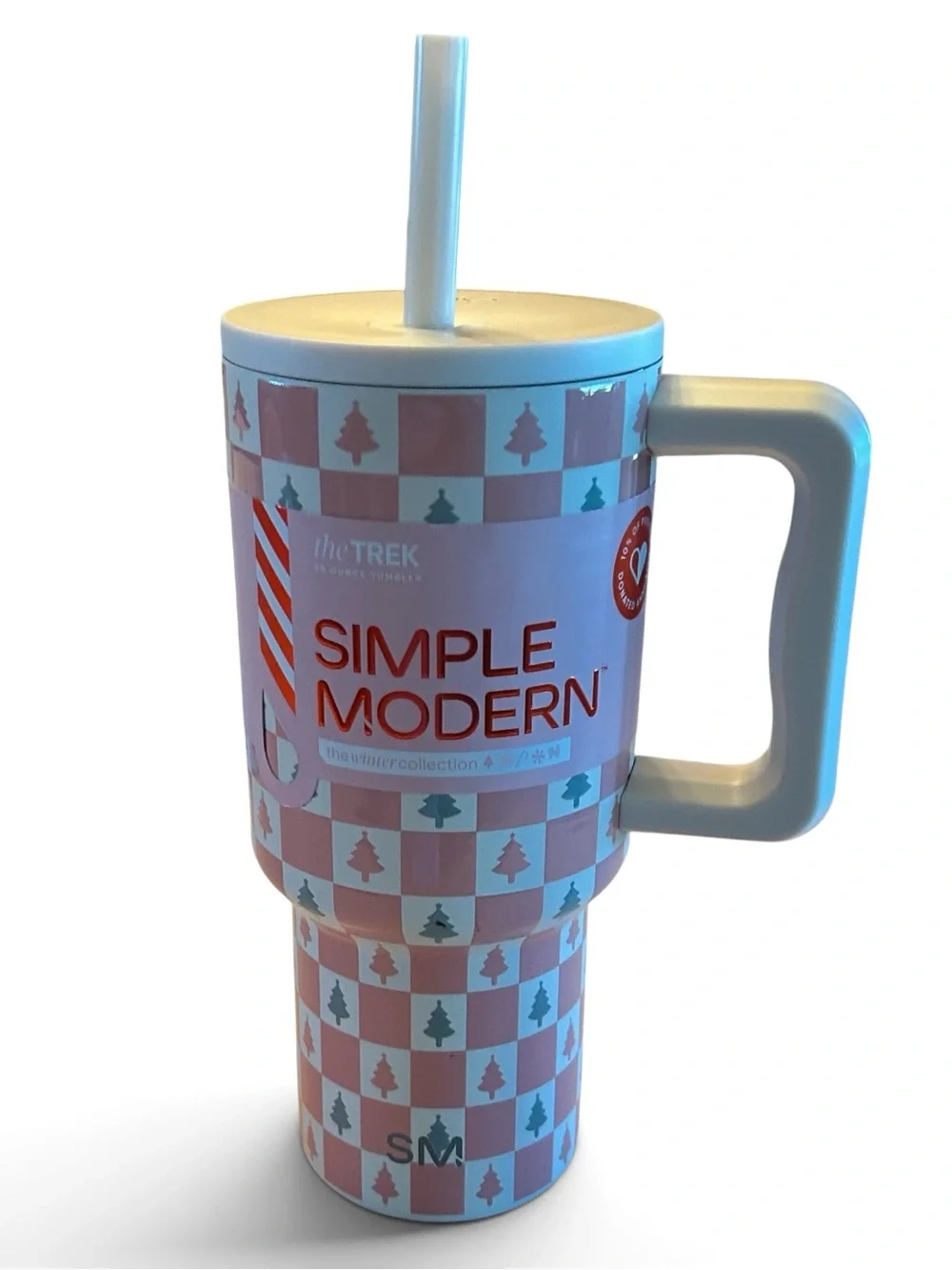 Simple Modern 30 oz Trek Tumbler Pink Christmas Tree Checkered NWT